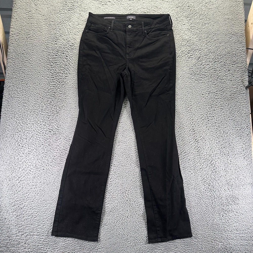 NYDJ Marilyn Jeans Women's 12 Black Cotton Denim Straight Leg Workwear Travel